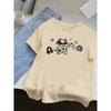 Cute Cat Playing Guitar Women's Crewneck Casual Short Sleeve T-Shirt Summer Harajuku Streetwear Tops