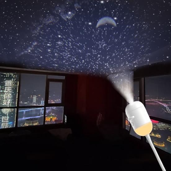 Filmli 2'si 1 Arada Yıldız Projektörü Gece Lambası, Yatak Odası için USB Yıldızlı Gökyüzü Gece Lambası Projektörü, 360° ile Mini LED Tavan Duvar Projeksiyon Lambası