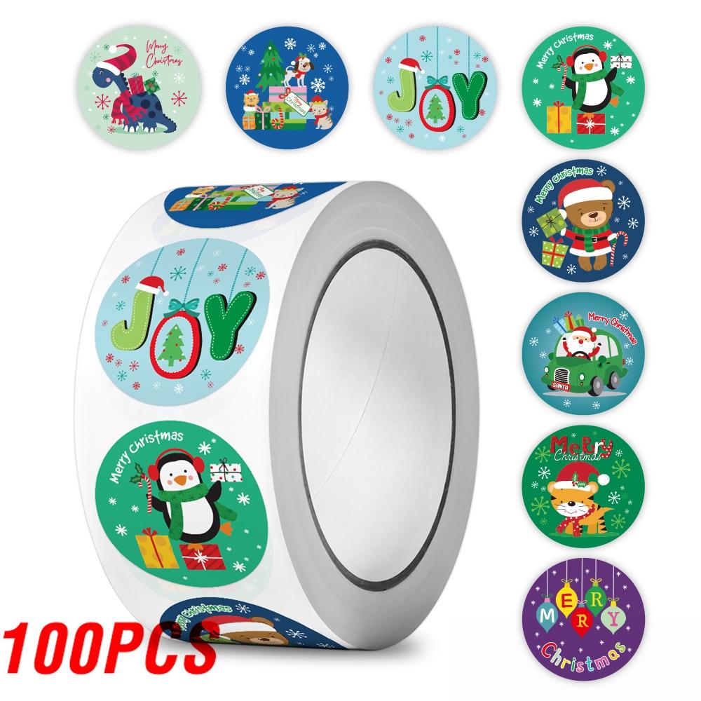 100-500pcs Merry Christmas Stickers Christmas Tags Stickers for Kids Gift Baking Package Envelope Stationery Decor 1 Inch Round
