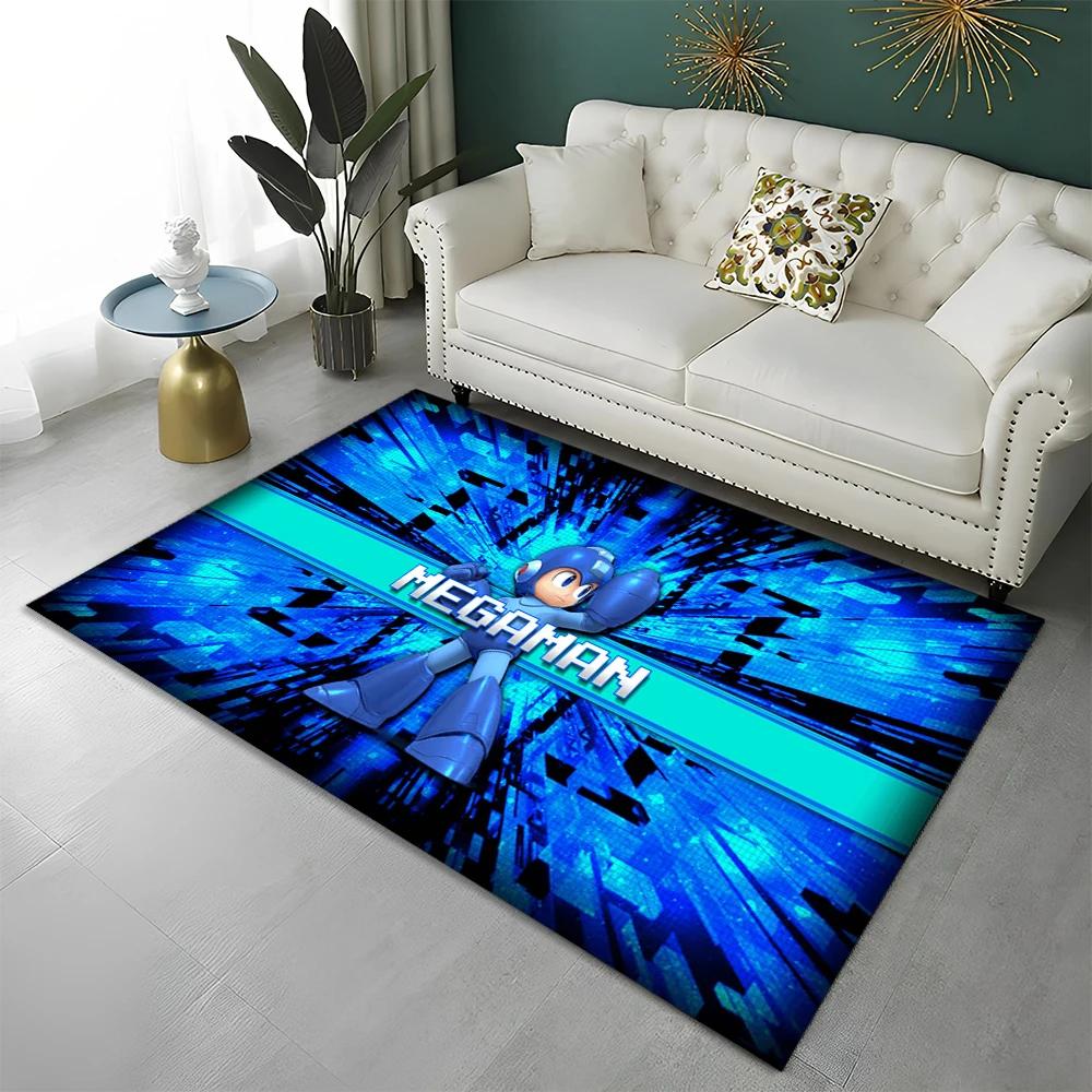 Retro Games Megaman Rockman Cartoon Carpet Rug for Home Living Room Bedroom Sofa Doormat Decor,Child Area Rug Non-slip Floor Mat