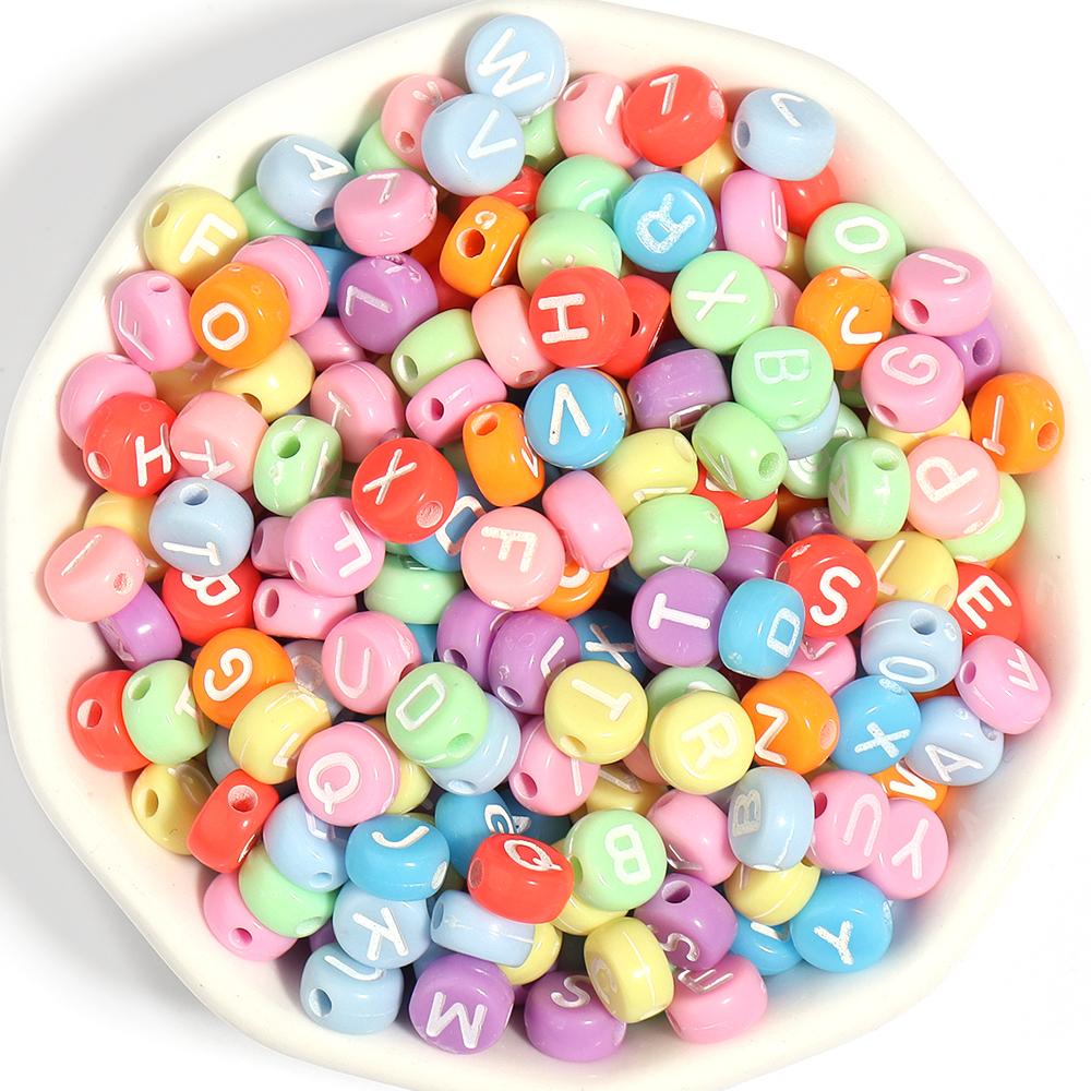 100/200Pcs Mixed Color Letters Acrylic Beads Round Flat Alphabet Loose Spacer Beads For Jewelry Making DIY Bracelet Accessories