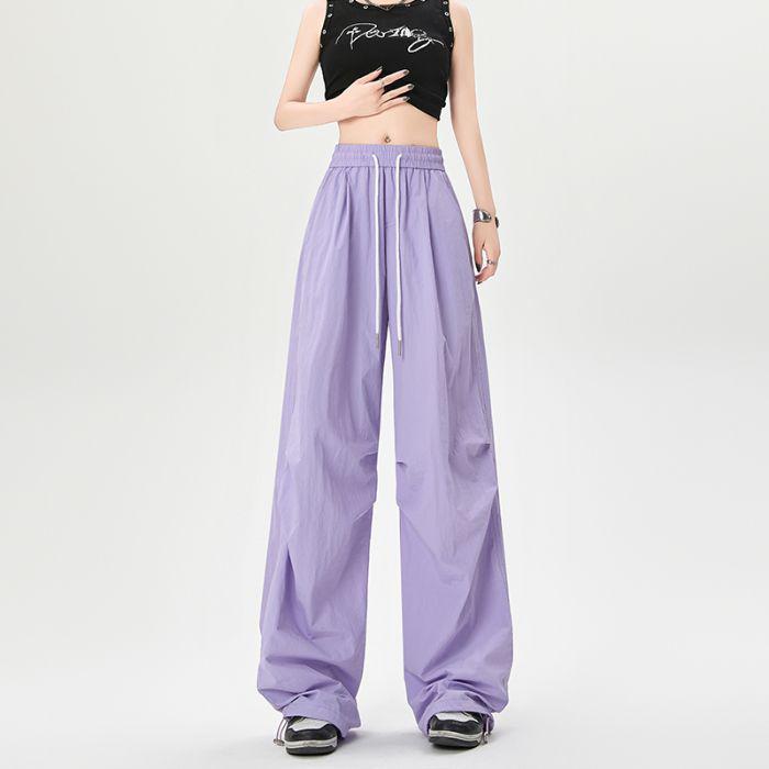 American Style Women's Rose Red Quick-Dry Wide-Leg Cargo Pants for Summer