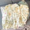 Cartoon Cute Bear Print Women Pajamas French Elegant Romantic Flower Aesthetics Homewear Spring New Fashion Lounges