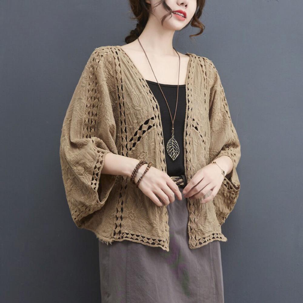 DX- MS64-Frühling und Sommer Baumwolle Stickerei Spitze Strickjacke kurze Fledermausärmel lose Schal 7 geteilte Ärmel Klimaanlage Sonnenschutz Kleidung Abdeckung weiblich