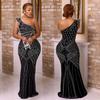 C6818 Women's Solid Color Fashion Dress with Hot Drill and Slanted Neck