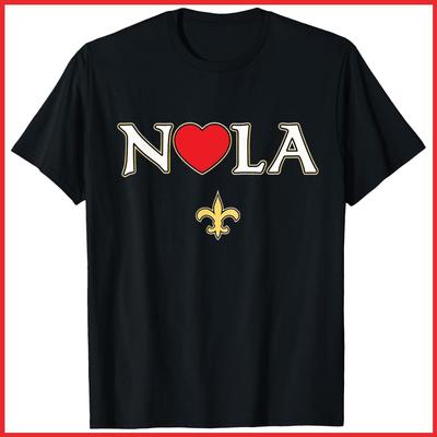 Love Nola New Orleans Fleur De Lis Heart Black Cotton T-Shirt S-5XL