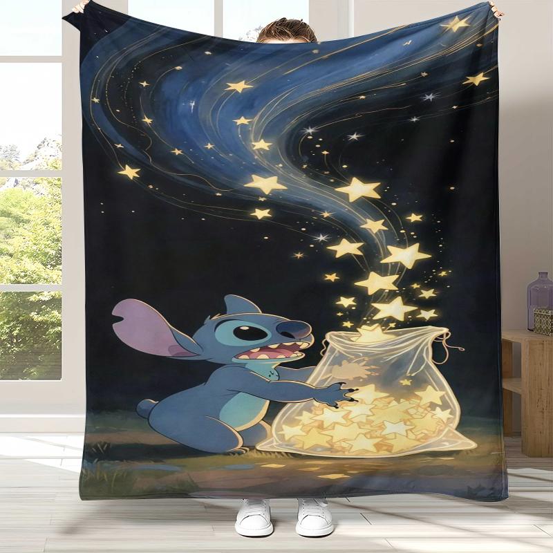 Kawaii S-Stitch Cartoon Flannel Blanket,Ultra Soft Warm Plush Throw for Home Bedroom Bed Sofa Cover Camping Picnic gift kids