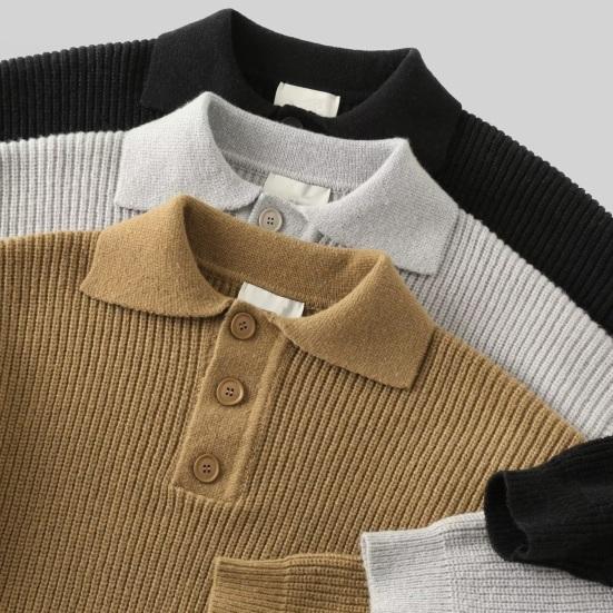 Höst Vinter Herrtröja Knapp Nedvikt Krage Lång Ärm Topp Retro Stickad Tjock Varm Enfärgad Pullover Stretchig Vardagsklädsel Stickade Kläder