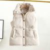 Women Winter Coat with Pockets Press Button Closure Padded Stand Collar Sleeveless Solid Color