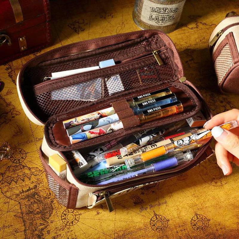 One Piece Luffy pencil pouch student pencil pouch boys plus girls big capacity fashionable pencil case anime figure office supplies