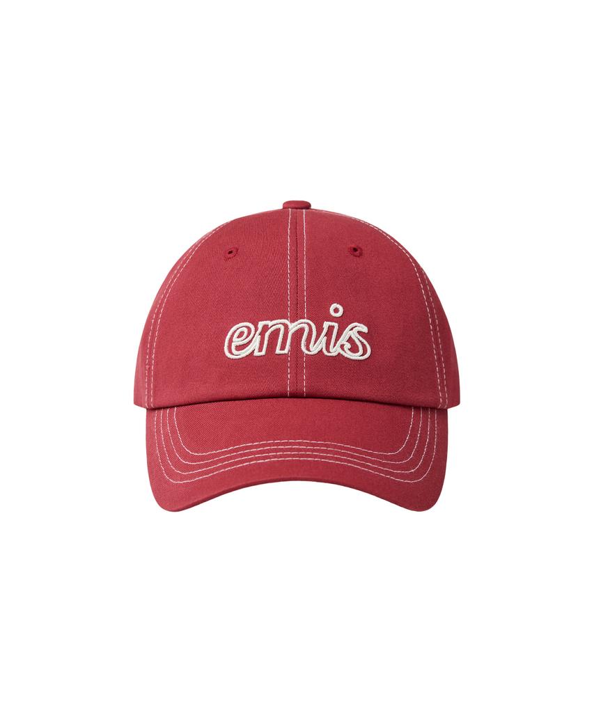 Imiseu Lettering Logo White Stitch Ball Cap-Red
