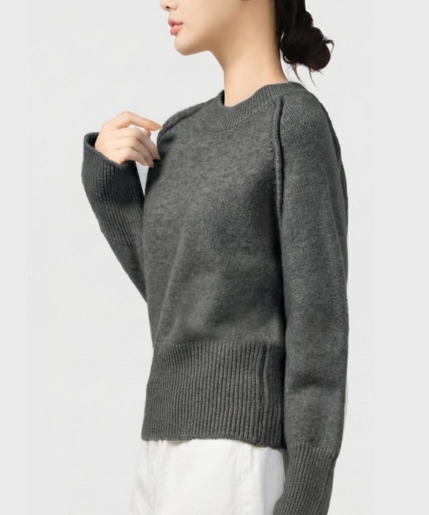 Keulleiseu Tana Semi-Crop Knit Sweater_Gray