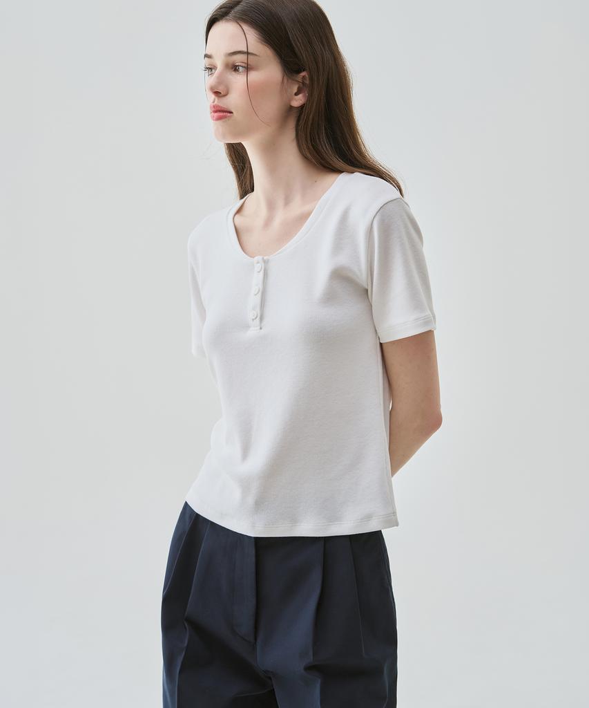 Deuloupisumeon Bay Henley Neck Short Sleeve T-Shirt [L.Grey]