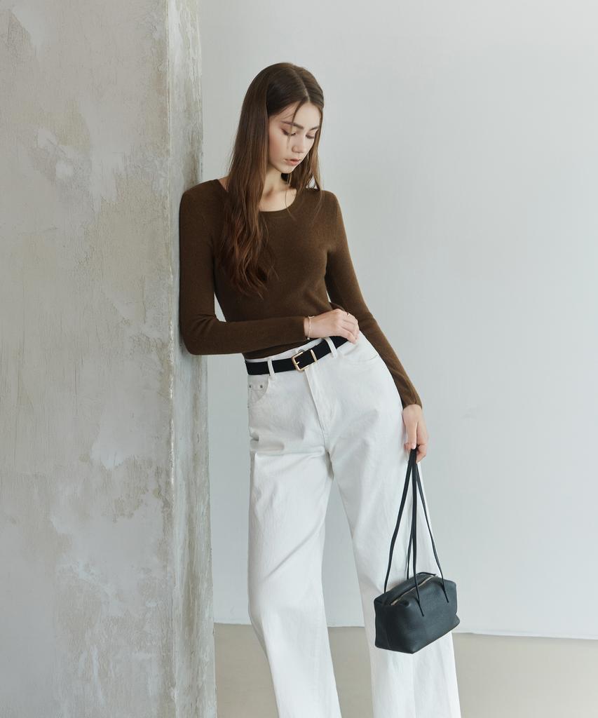 NON AND NON U-Neck Ribbed Long Sleeve Knit_Nfkn6599