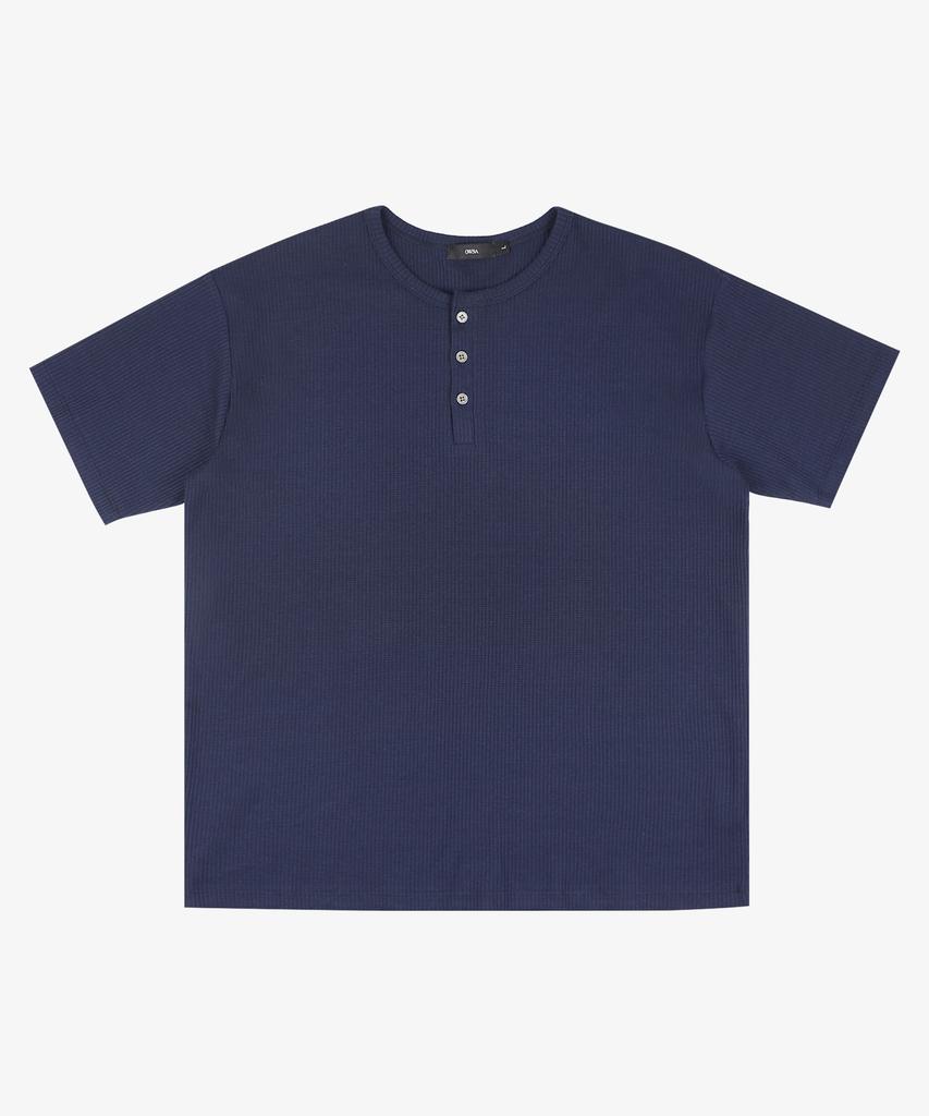 Ousa Waffle Henley Neck Short Sleeve T-Shirt 3 Colors