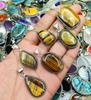 Tiger Eye Gemstone 925 Sterling Silver Plated Handmade 5 PCs Fancy Pendants Jewelry SEN-151