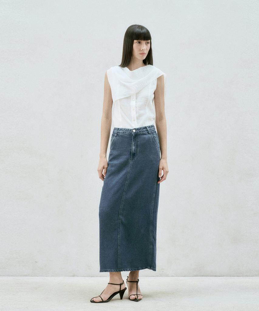Rie Washed Denim Midi Skirt
