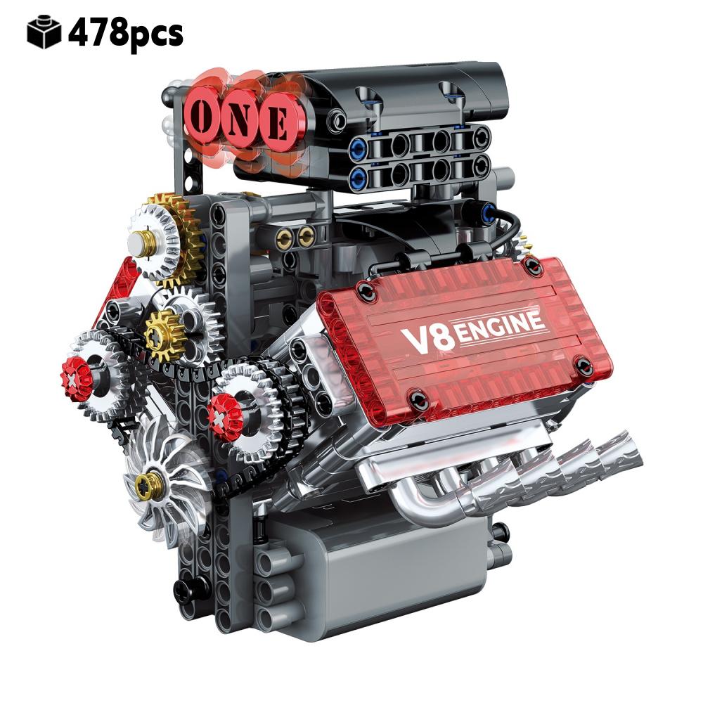 478 deler Motorisert Mekanisk V8 Motor Byggesett Technic Modellbil Deler Samlersett Julegave Til Menn Gutter