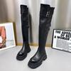 Black retro heightened platform boots female western cowboy boots thick heel tall knight boots over the knee boots tide