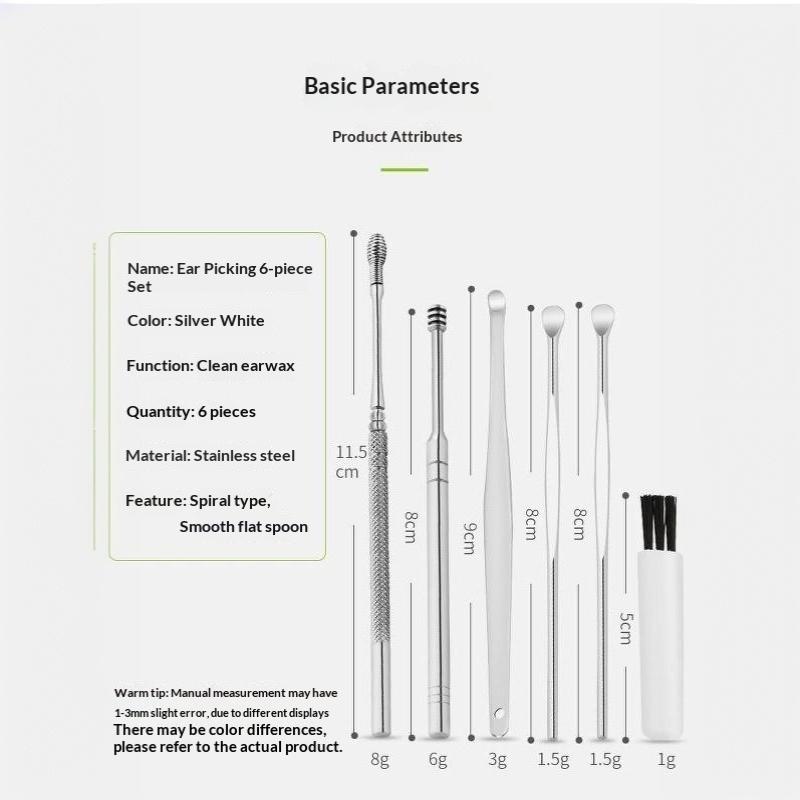 6Pcs Portable Stainless Steel Ear Pick Set Professional Ear Wax Removal Tools Ideal Gift for Family Personal Care
