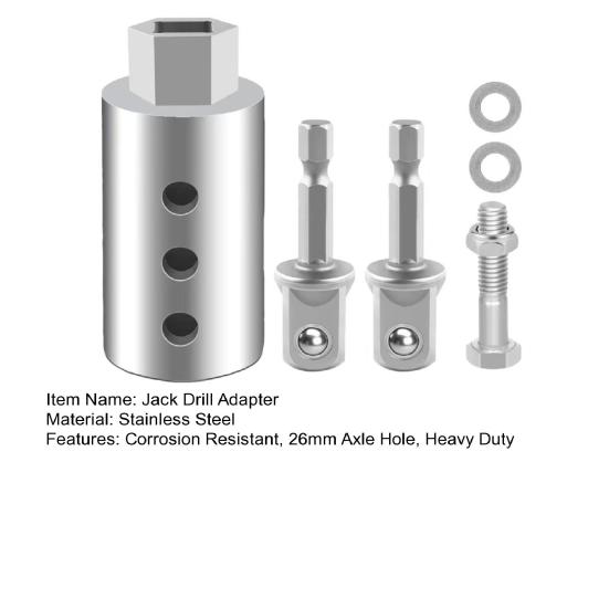 Adaptateur de Perceuse pour Cric 1/2 vers 1 Acier Inoxydable Adaptateur de Perceuse pour Cric de Remorque Trou d'Essieu 26mm Adaptateur de Cric de Remorque Robuste
