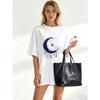 Black Oversized T Shirt With Moon And Star Galaxy Print For Casual Wear