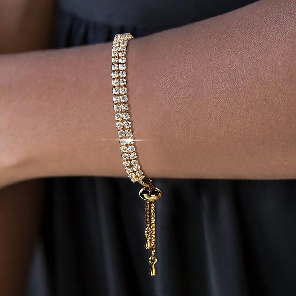 Double Row Full Zircon Bracelet Women'S 2.5Mm Full Diamond Adjustable Tennis Bracelet Popular Jewelry
