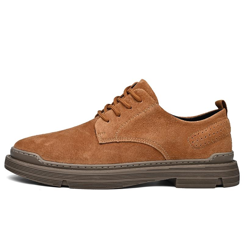 Fashion Retro Genuine Leather Men Shoes Casual Non Slip Wear Resistant Suede Daily Business Shoe Hot Sale Round Toe Low Top British Styl