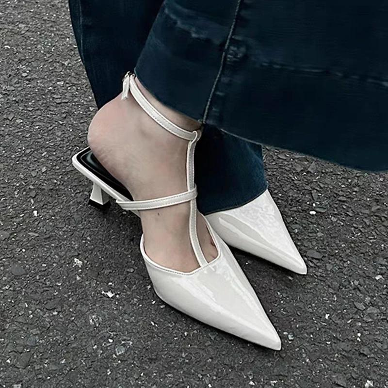 Moda Damskie Sandały na Niskim Obcasie Szpiczaste Klapki Letnie Seksowne Buty Sukienka Slingback Wsuwki Klapki Czółenka Chaussures Damskie