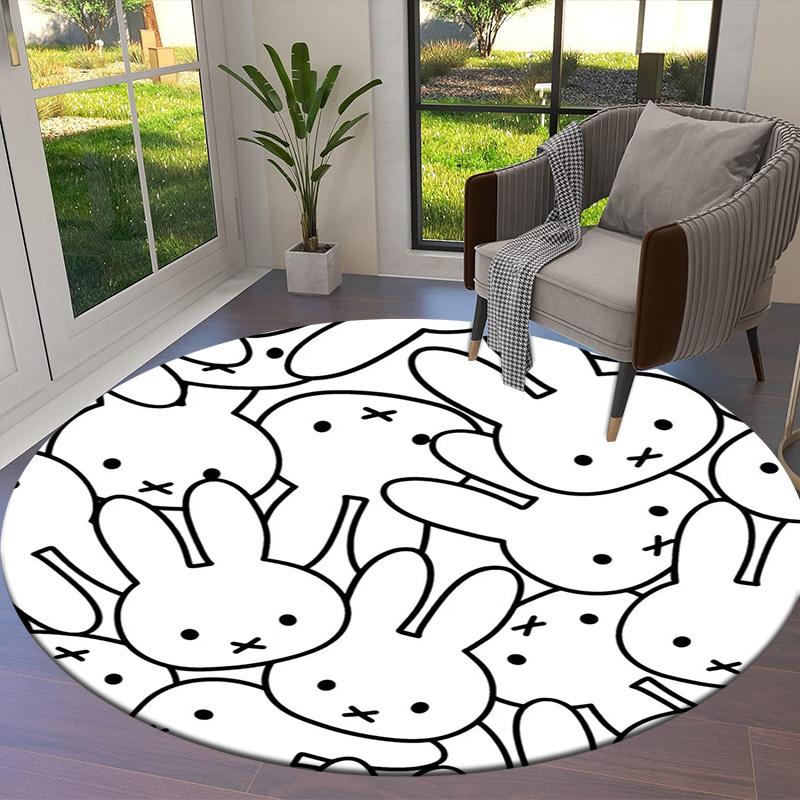 1pc Bunny Pattern Coloring Page Round Carpet, Made of Polyester,Perfect for Decorating Office Chairs, Living Rooms, A Vibrant Decorative Rug