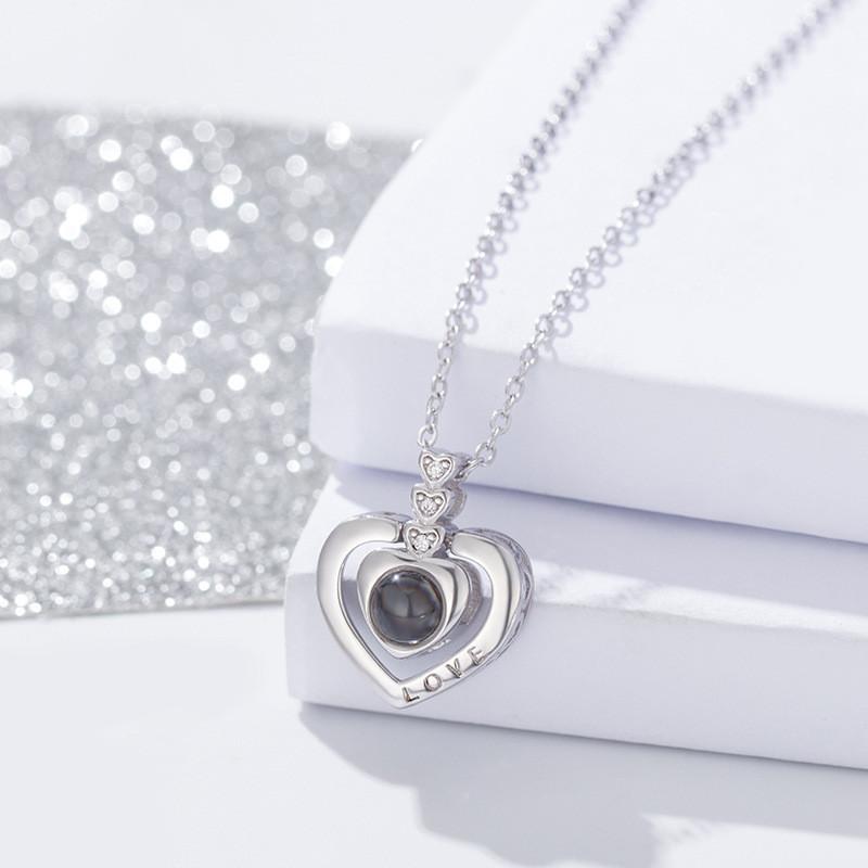 100 Languages I Love You Memory Projection Necklace Double Peach Heart Heart Collar Chain
