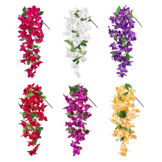 2 stk Hengende Kunstig Bougainvillea Speetabilis UV-bestandig Realistisk Falsk Blomst Bryllupsfest Innendørs Utendørs Hage Gård Faux Blomst Dekorasjon