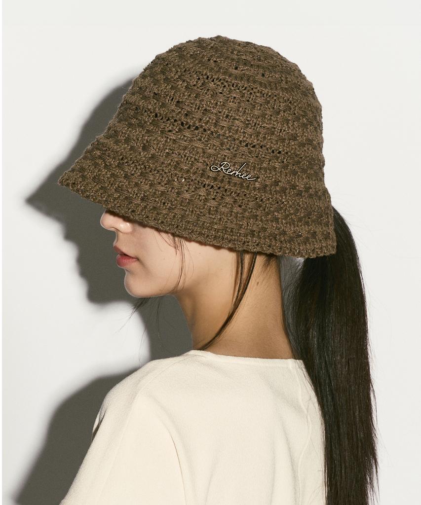 RE RHEE Crochet Bucket Hat Khaki Brown