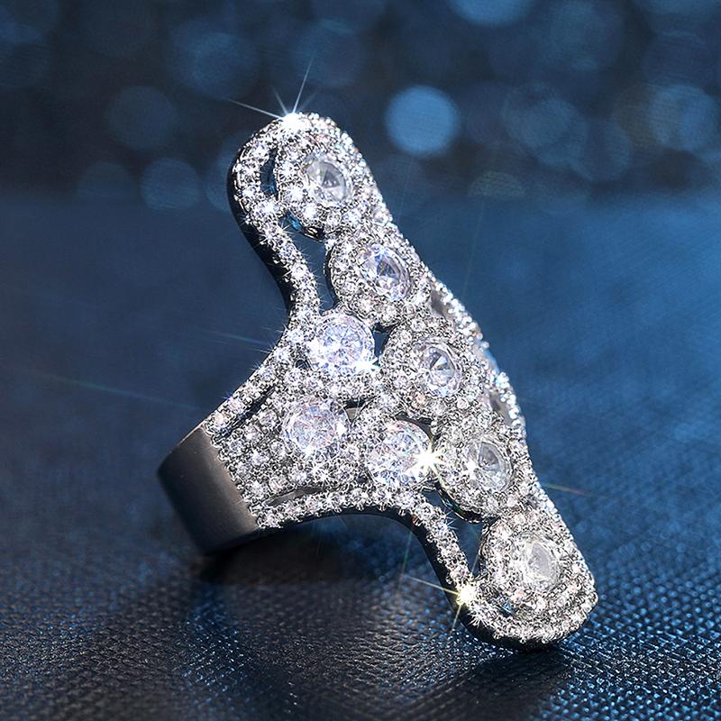 Huitan Geometric Design Women Ring Full Sparkling Cubic Zirconia Luxury Accessories for Party Daily Silver Color  Jewelry