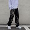 Lente- en herfstherfst herenbroek met print, wijde pijpen en geborduurde jeans