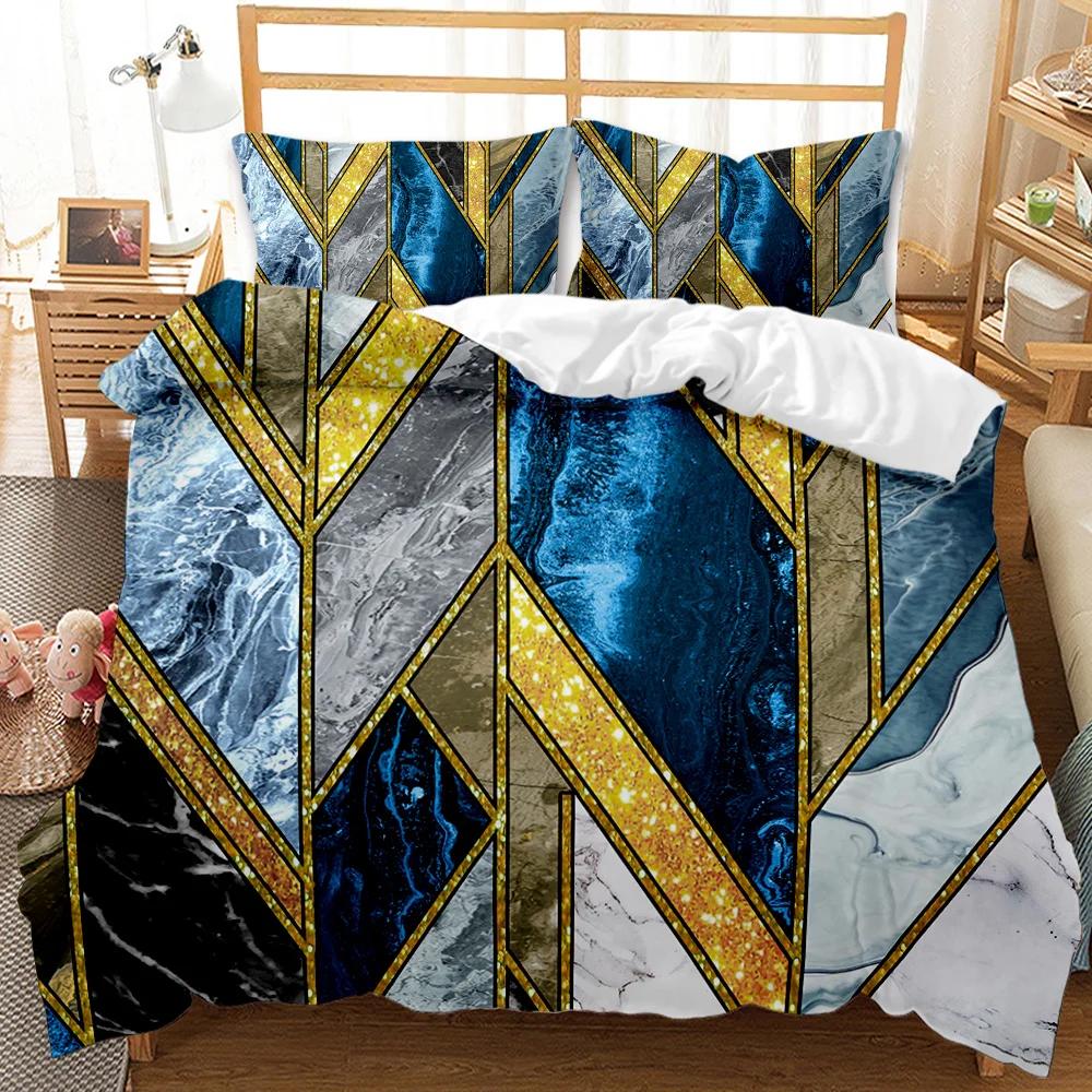 Marble Duvet Cover Set Black White Gold Abstract Marble Texture Printed Black White Double Queen King Size Polyester Bedding Set
