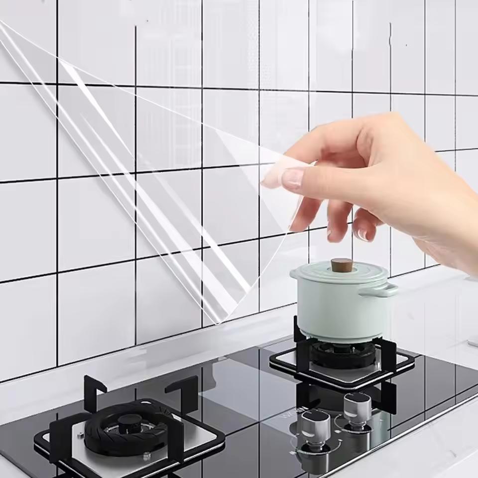 Electrostatic Wall Protection Film Transparent Electrostatic Adsorption Does Not Hurt the Wall Waterproof Pvc Kitchen Wallpaper