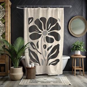 Retro Boho Floral Shower Curtain - Abstract Design, Bohemian Bathroom, Cottagecore Aesthetic, Eclectic Style