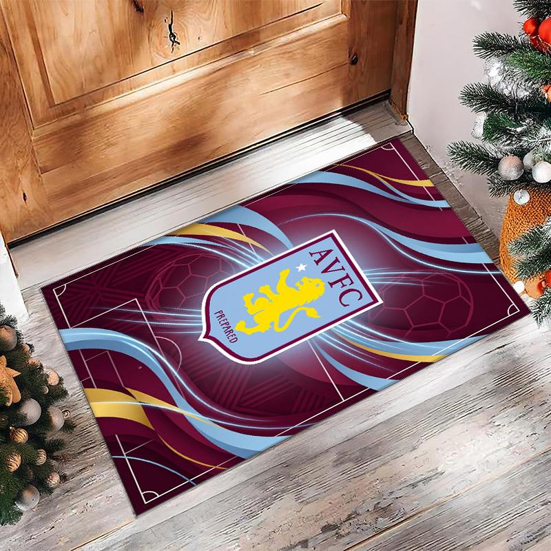 Kobercový koberec Aston Villa Football Print Crystal Velvet, Pohodlný, Absorpčný, Protišmykový, Interiérový Podlahový Koberec