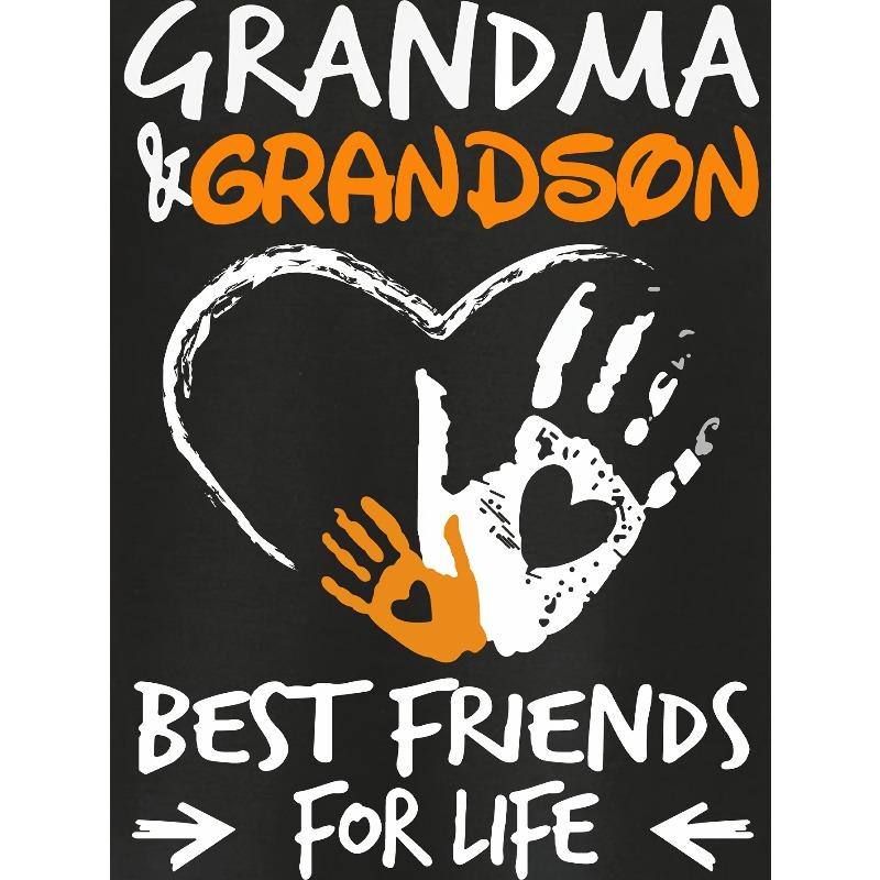 European Sizes Chicfull Boys' Fashion "Grandma & Grandson Best Friends for Life" Letter Print T-Shirt - Casual Black Crew Neck Short Sleeve Tee