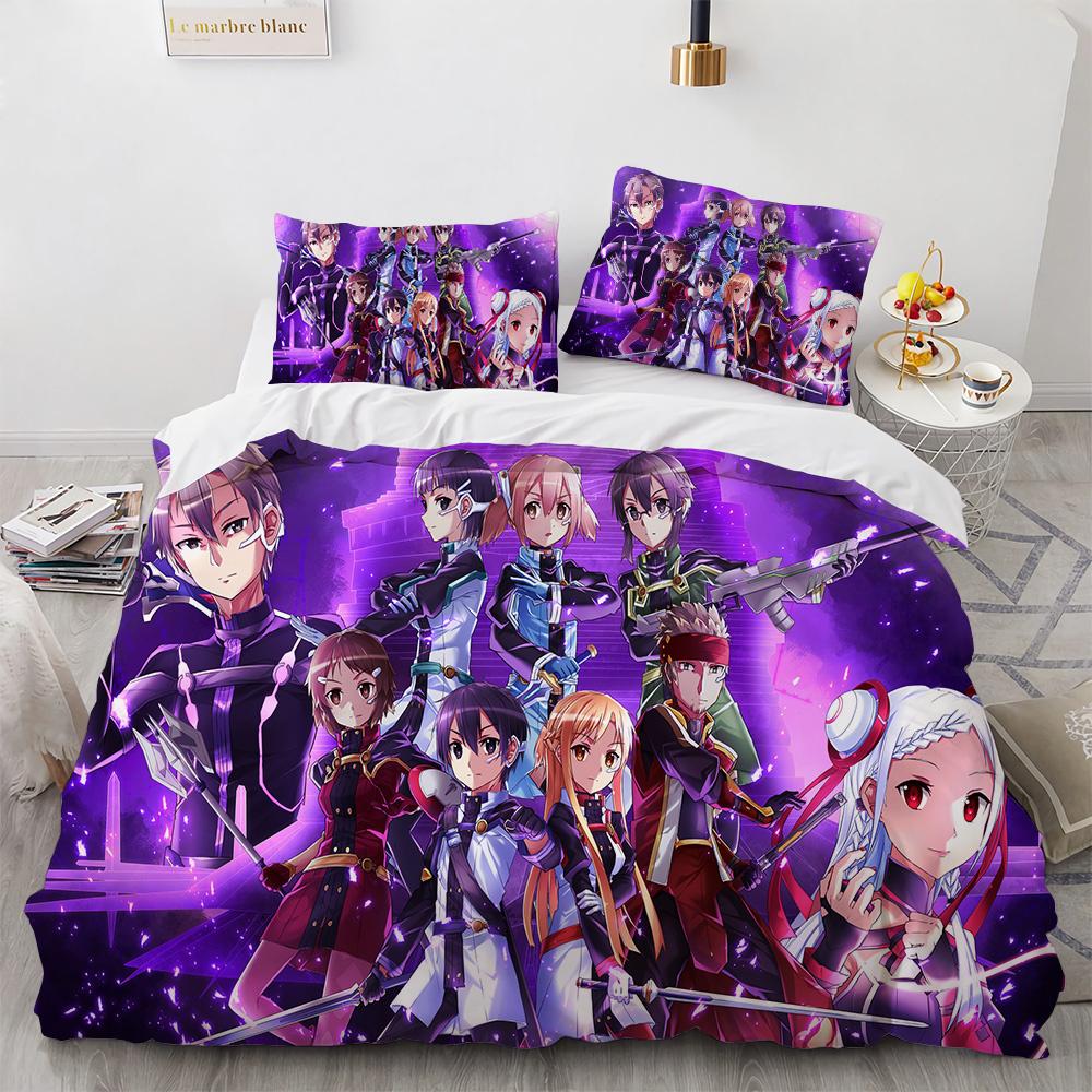 Sword Art Online patalynės komplektas Anime antklodžių užvalkalai Karališkojo, Karalienės, Dvigulio, Vienviečio dydžio Suaugusiems Vaikams Lovos patalynė Vienviečio, Dvigulio dydžio Dekoras Namams