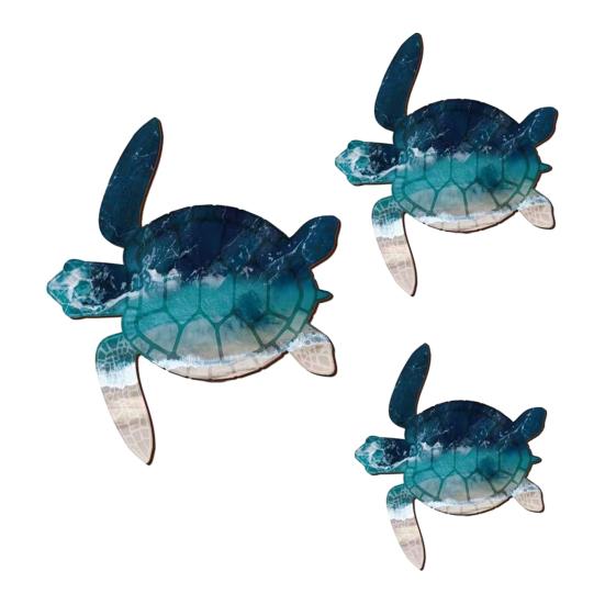 3 Pcs Wooden Sea Turtle Wall Decor Beach Theme Turtle Wall Art Sculpture Vintage Coastal Wall Hanging Ornament for Home Lake House Bathroom