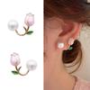 Huitan Sweet Pink Rose Imitation Pearl Stud Earrings for Women Newly Designed Exquisite Girls Earrings Gift Statement Jewelry