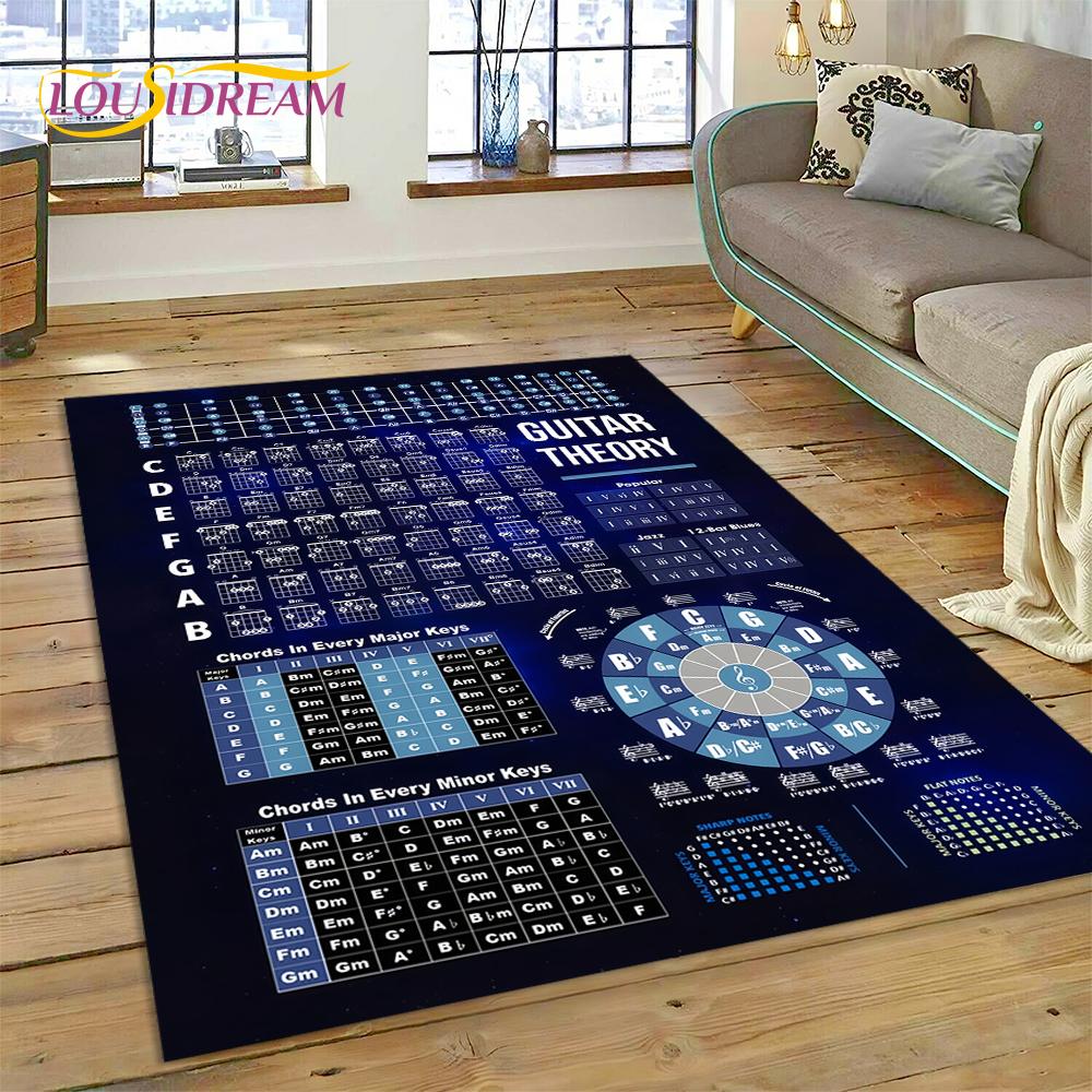 3D Gitaarakkoorden Theorie Grafiek Muziek Vloerkleed Tapijt voor Woonkamer Slaapkamer Huisdecoratie, Vloermat Antislip Decoratie voor Bank Deurmat