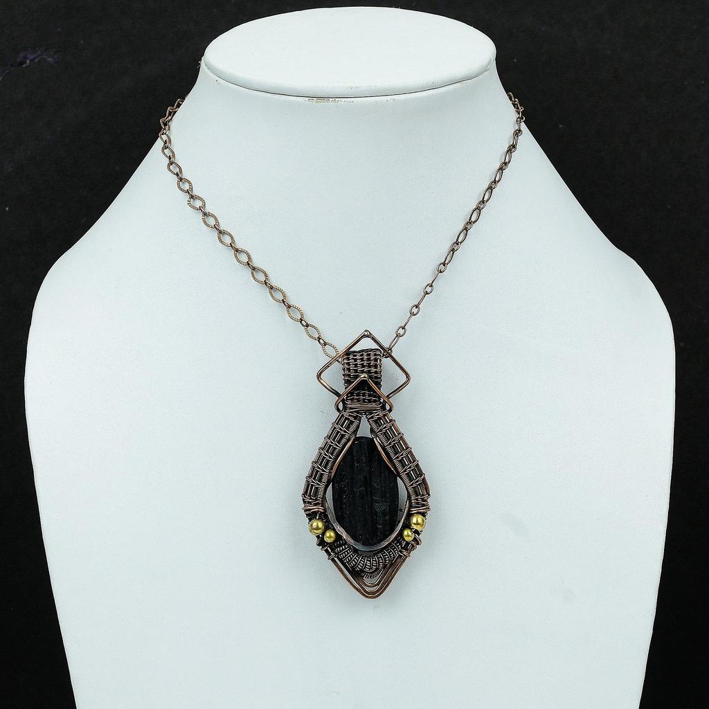 Black Tourmaline Rough Pendant Copper Wire Wrapped Pendant Gemstone Pendant Handmade Pendant Copper Wire Jewelry Wedding Gift Unique Pendant