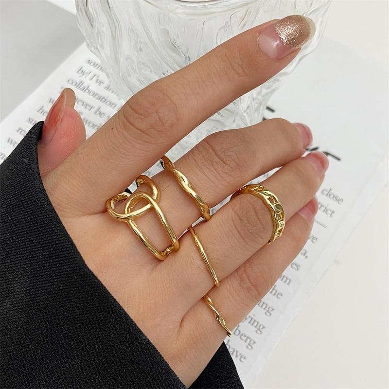 iF ME Creative Ring 3pcs/Set Fingers Hip Pop For Women Vintage Geometric Heart Hug Gold Color Chain Knuckle Joint Rings Jewelry Gift