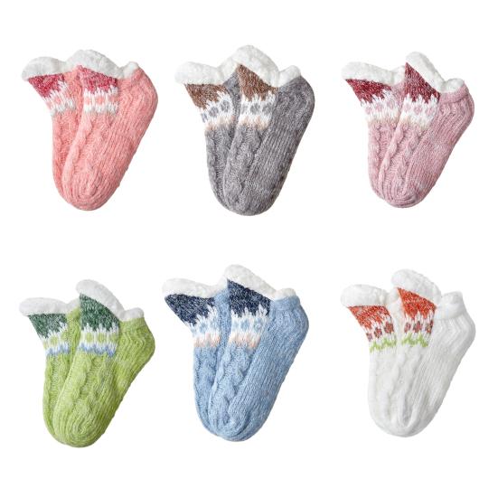 Knitted Slipper Socks Fluffy Winter Ankle Socks with Grips Non Indoor Warm Socks Slip Low Cut