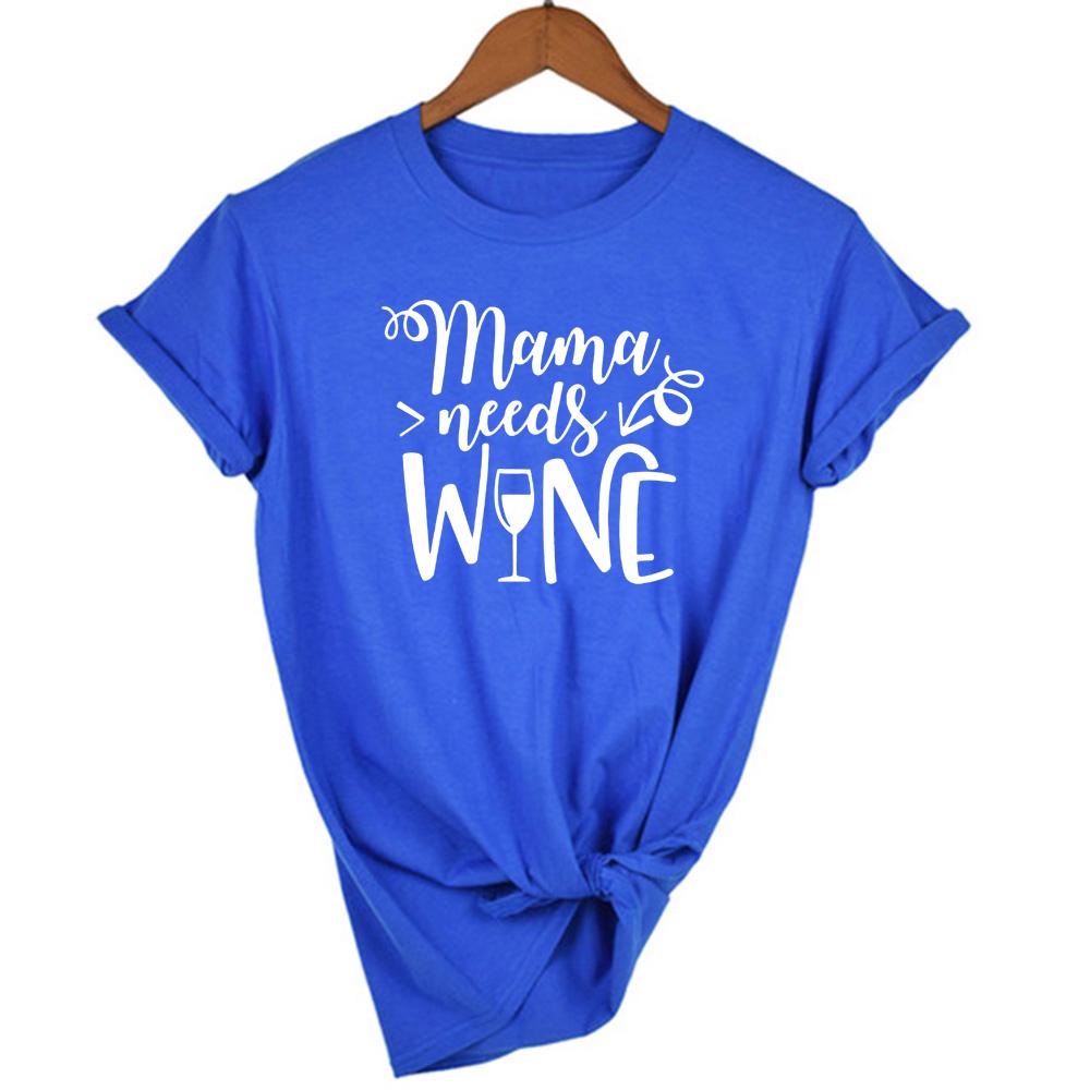 Mama Needs Wine Print Graphic Tees Women Aesthetic Clothes Casual O Neck Short Sleeve T Shirt