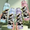 1PC Smoking Skeleton Vintage Art 750ml Color Plastic Sports Water Bottle Leakproof Flip Straw Lid Suitable for Sports Office Home Use