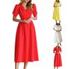 Women's Fashionable Color Retro V Neck Short Sleeve Slim Fit Dress